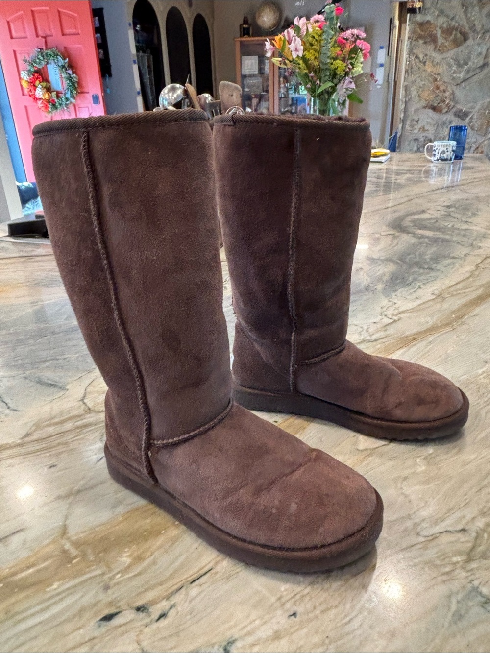 UGG Classic Tall Shearling-Lined Suede Boots - Brown, size w7